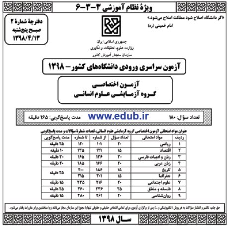 سئوالات کنکور 98 کنکور 98 دفترچه سئوالات کنکور 98