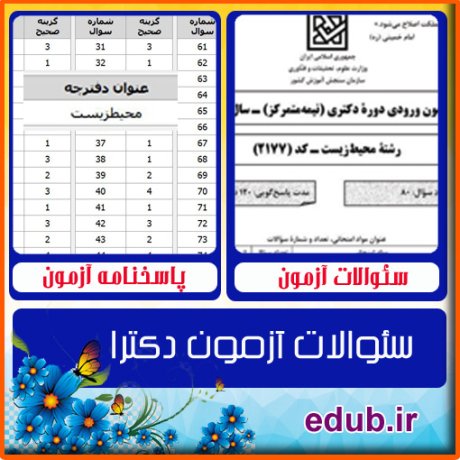 سئوالات آزمون دکترا+کلید سئوالات دکترا+دفترچه سئوالات دکترا+آزمون دکتری+آزمون دکترا+پاسخنامه آزمون دکترا