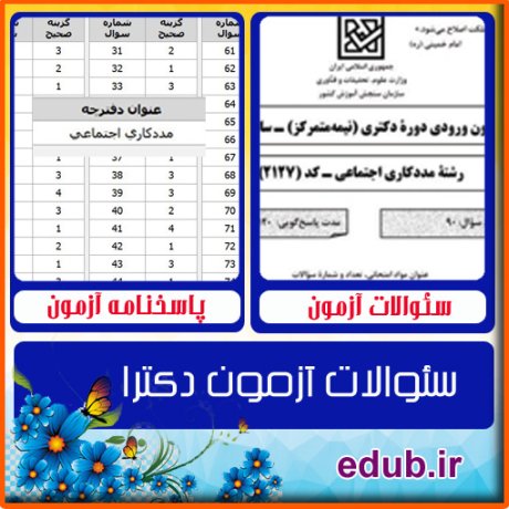 سئوالات آزمون دکترا+کلید سئوالات دکترا+دفترچه سئوالات دکترا+آزمون دکتری+آزمون دکترا+پاسخنامه آزمون دکترا