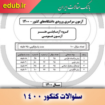 دفترچه عمومی سؤالات گروه آزمايشی هنر 1400