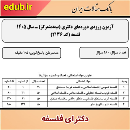 سئوالات و پاسخنامه دکترای فلسفه سال 1405
