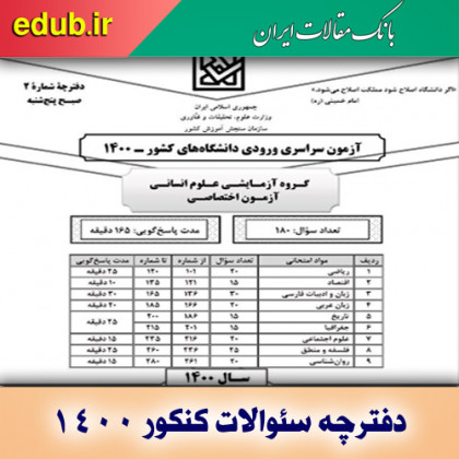 سئوالات آزمون اختصاصی کنکور سراسری سال 1400گروه آزمایشی علوم انسانی